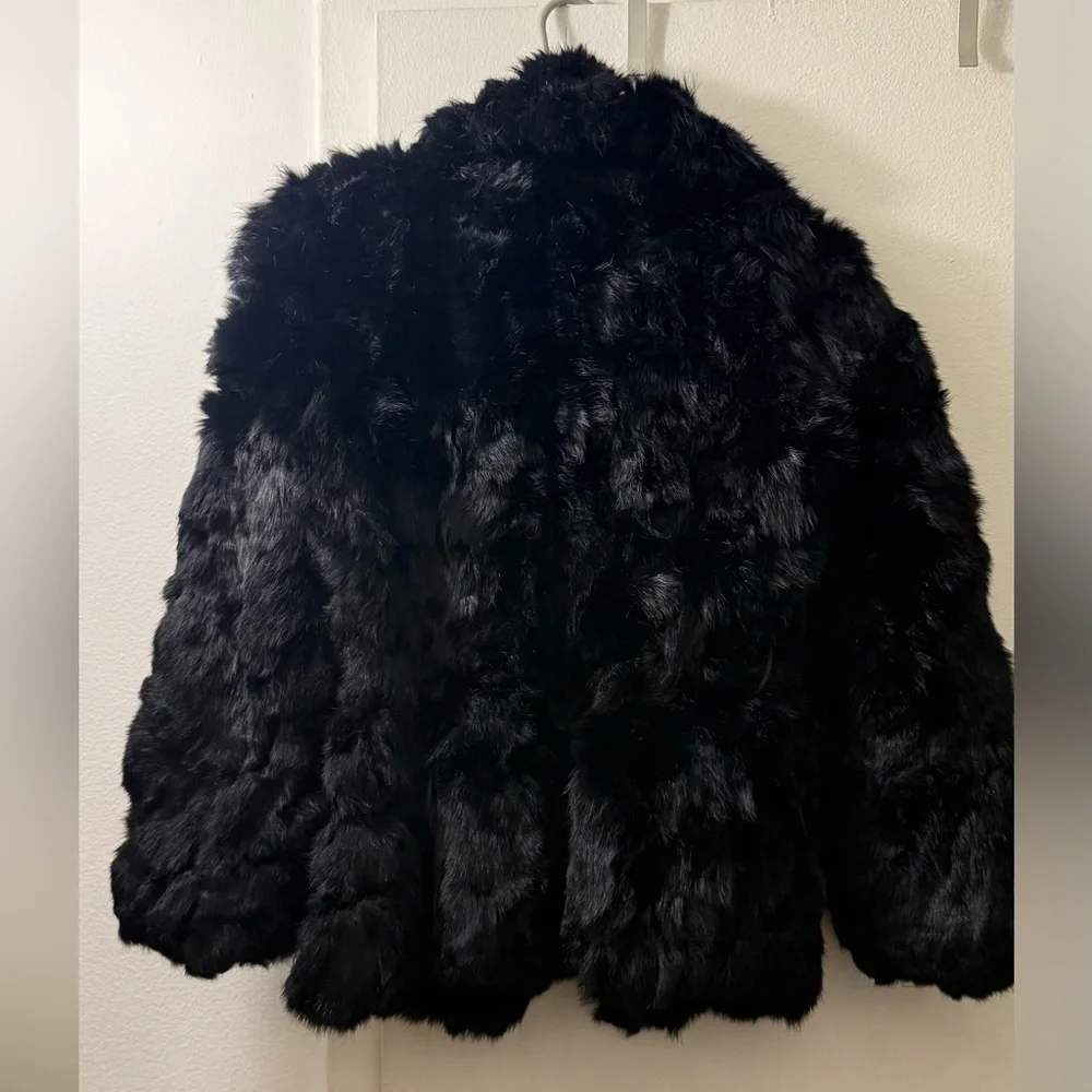 Black Rabbit Fur Jacket - Picture 2 of 7
